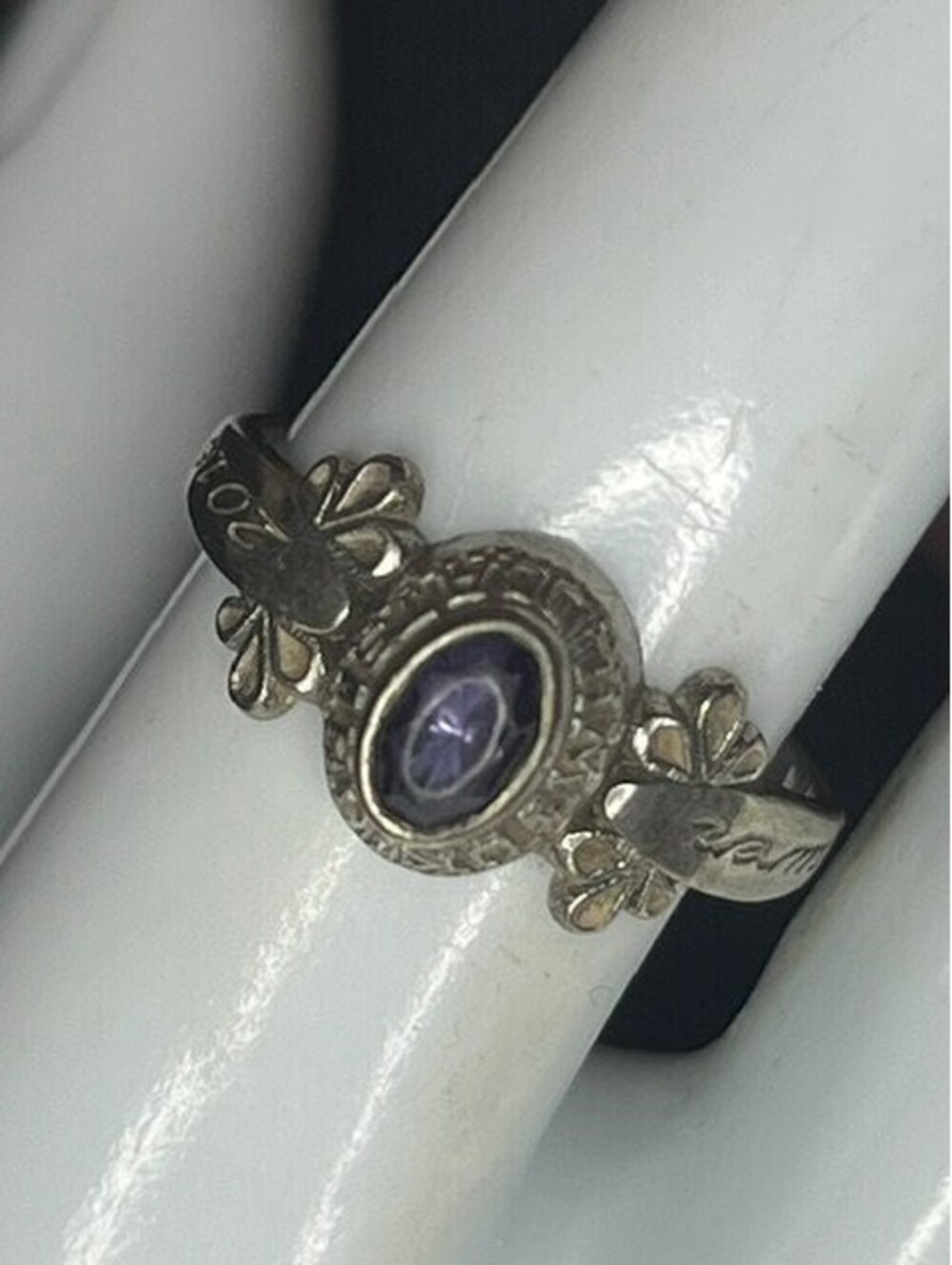 B7287 Class Ring Sterling Silver Purple Amethyst Oval engraved Lauren 2016 sz 8